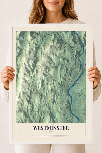 Westminster, Vermont map print - 18 x 24 white Ayous wood frame