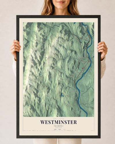 Westminster, Vermont map print - 24 x 36 black Ayous wood frame