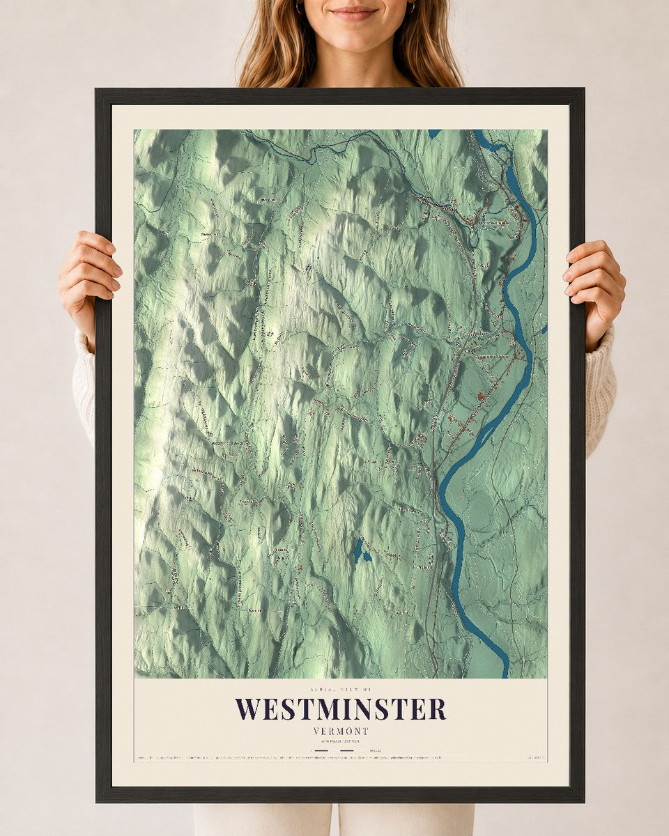 Westminster, Vermont map print - 24 x 36 black Ayous wood frame