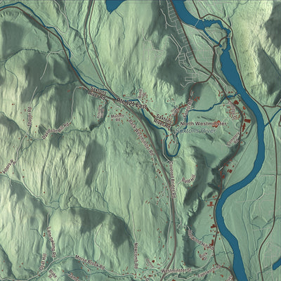 Terrain and local geography detail from the Westminster, Vermont map