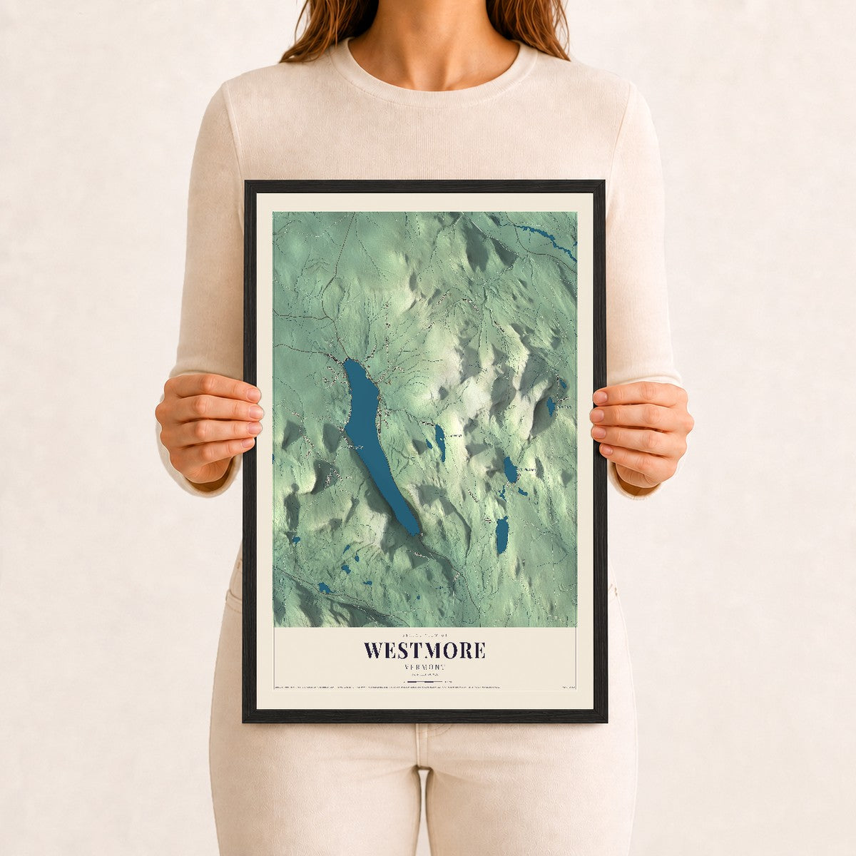Westmore, Vermont map print - 12 x 18 black Ayous wood frame