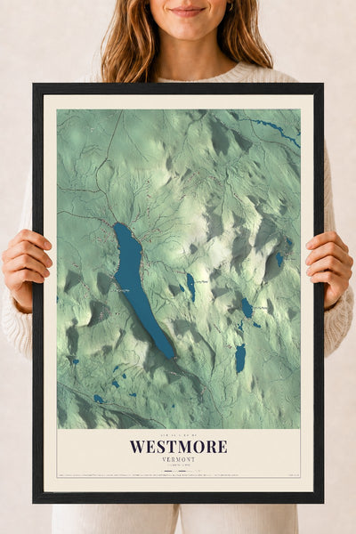 Westmore, Vermont map print - 18 x 24 black Ayous wood frame