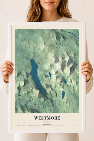 Westmore, Vermont map print - 18 x 24 white Ayous wood frame