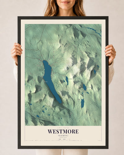 Westmore, Vermont map print - 24 x 36 black Ayous wood frame