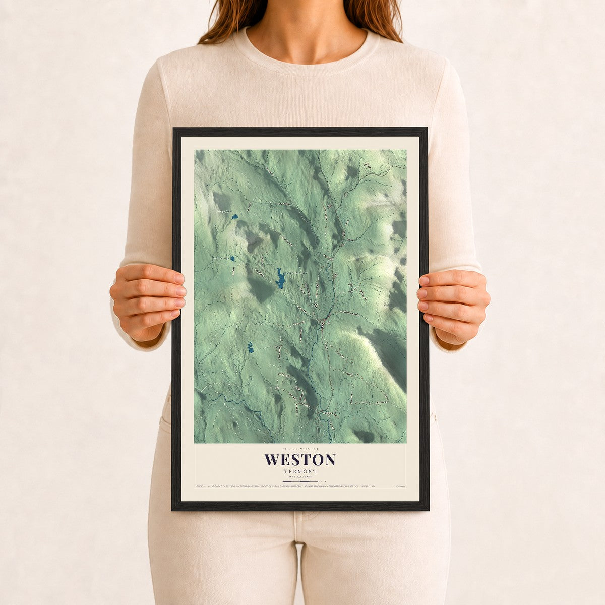 Weston, Vermont map print - 12 x 18 black Ayous wood frame