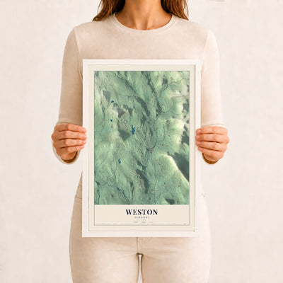 Weston, Vermont map print - 12 x 18 white Ayous wood frame