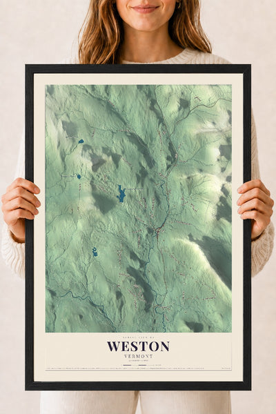 Weston, Vermont map print - 18 x 24 black Ayous wood frame
