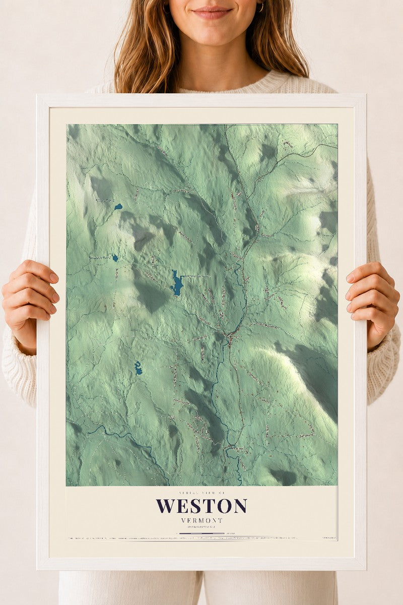 Weston, Vermont map print - 18 x 24 white Ayous wood frame