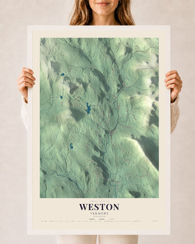 Weston, Vermont map print - 24 x 36 white Ayous wood frame