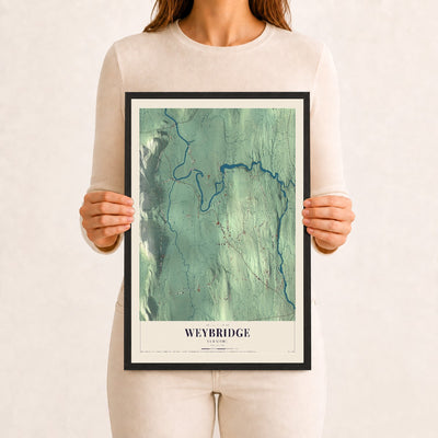 Weybridge, Vermont map print - 12 x 18 black Ayous wood frame