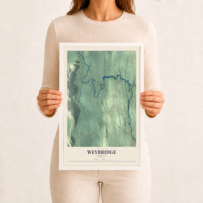 Weybridge, Vermont map print - 12 x 18 white Ayous wood frame