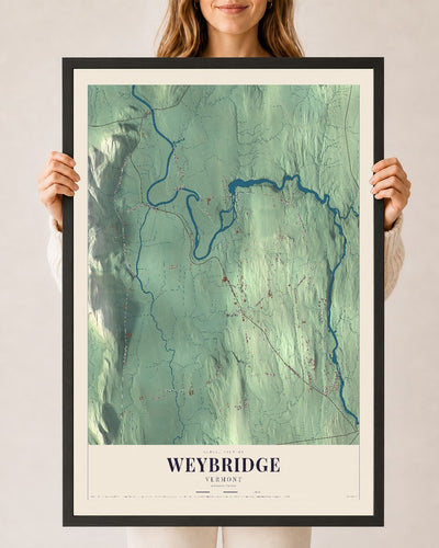 Weybridge, Vermont map print - 24 x 36 black Ayous wood frame