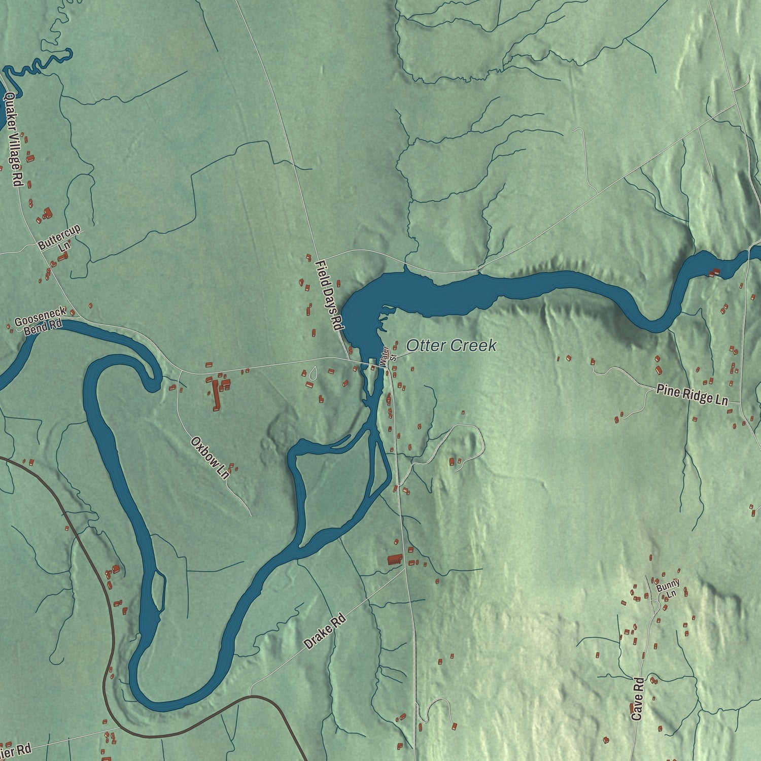 Terrain and local geography detail from the Weybridge, Vermont map