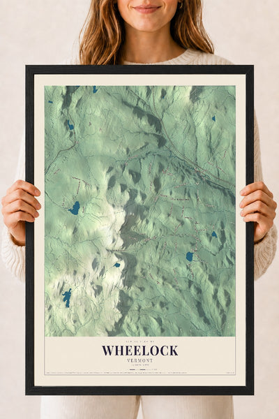 Wheelock, Vermont map print - 18 x 24 black Ayous wood frame