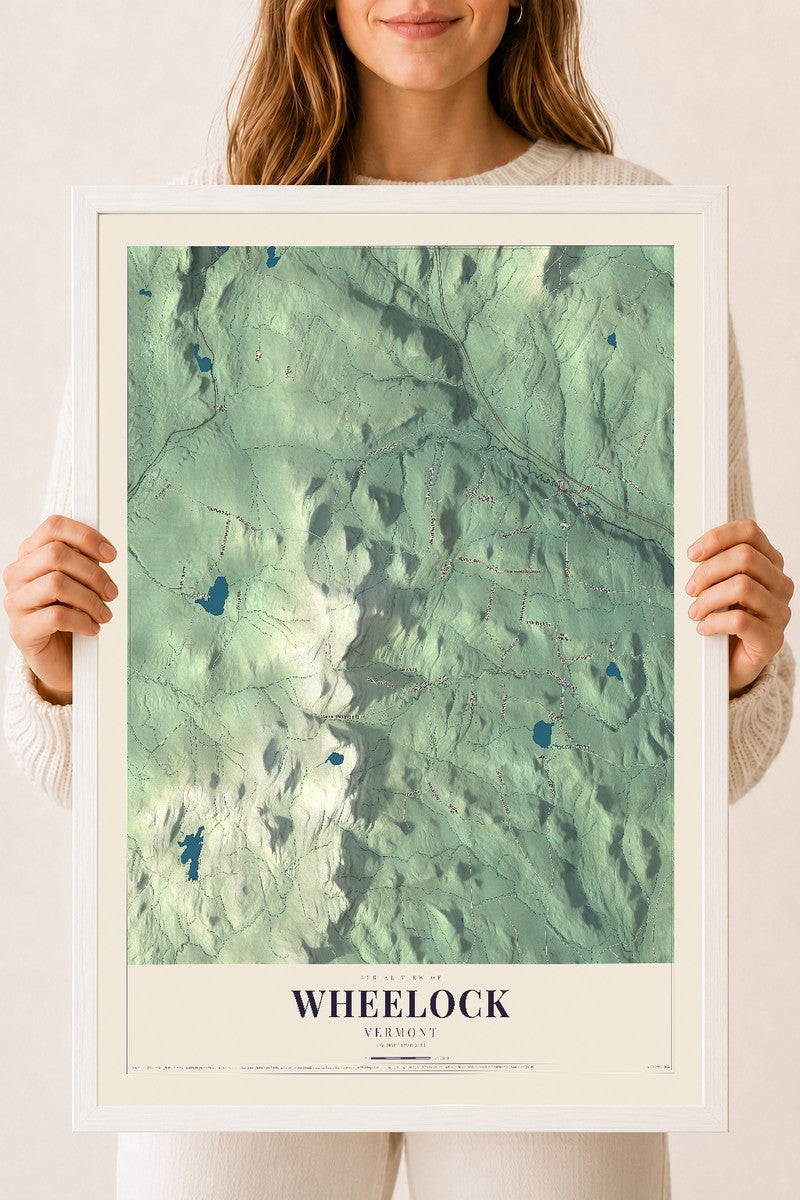 Wheelock, Vermont map print - 18 x 24 white Ayous wood frame