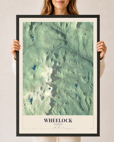 Wheelock, Vermont map print - 24 x 36 black Ayous wood frame
