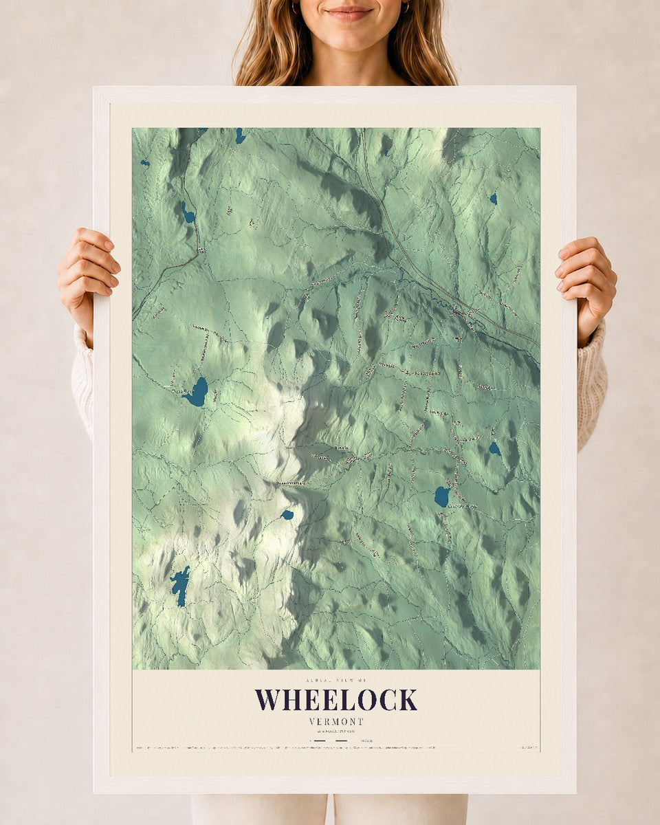 Wheelock, Vermont map print - 24 x 36 white Ayous wood frame