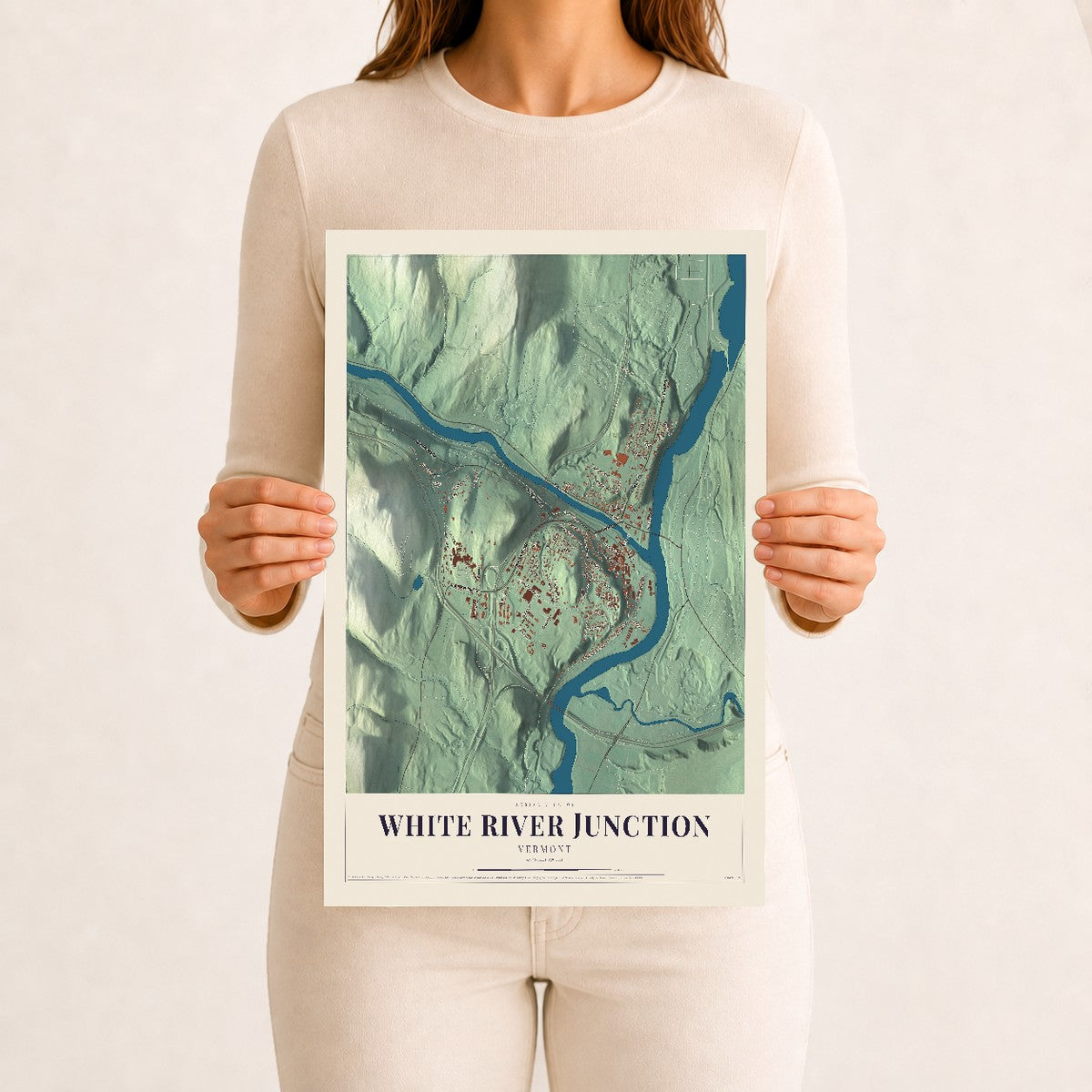 White River Junction, Vermont map print - 12 x 18 archival matte print