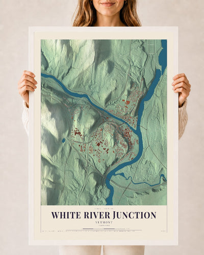 White River Junction, Vermont map print - 24 x 36 white Ayous wood frame
