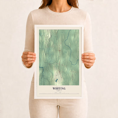 Whiting, Vermont map print - 12 x 18 white Ayous wood frame