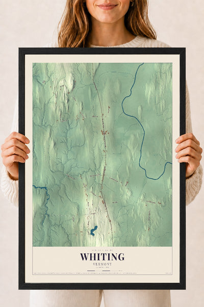 Whiting, Vermont map print - 18 x 24 black Ayous wood frame