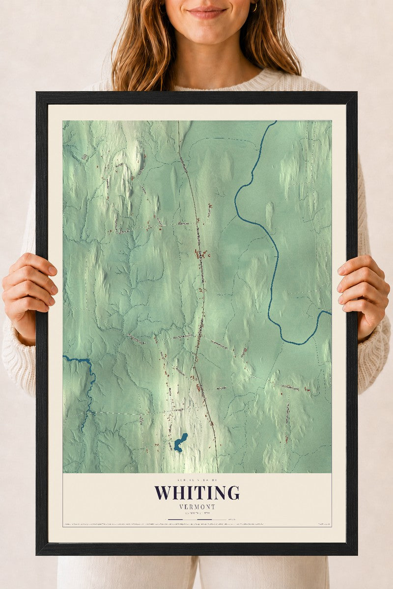 Whiting, Vermont map print - 18 x 24 black Ayous wood frame