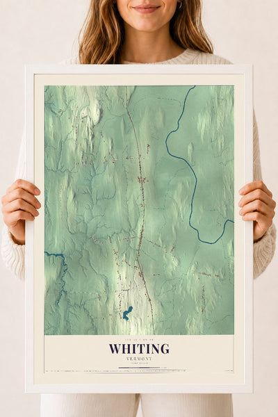 Whiting, Vermont map print - 18 x 24 white Ayous wood frame