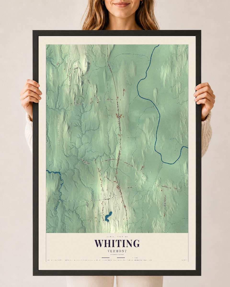 Whiting, Vermont map print - 24 x 36 black Ayous wood frame