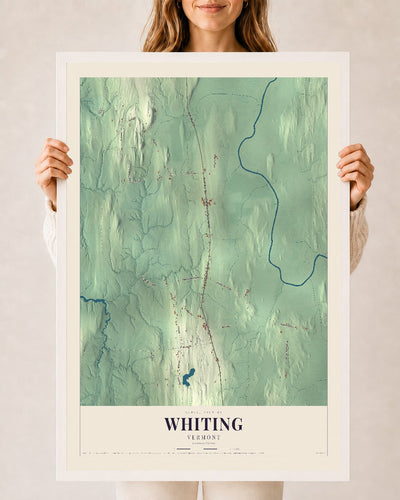 Whiting, Vermont map print - 24 x 36 white Ayous wood frame
