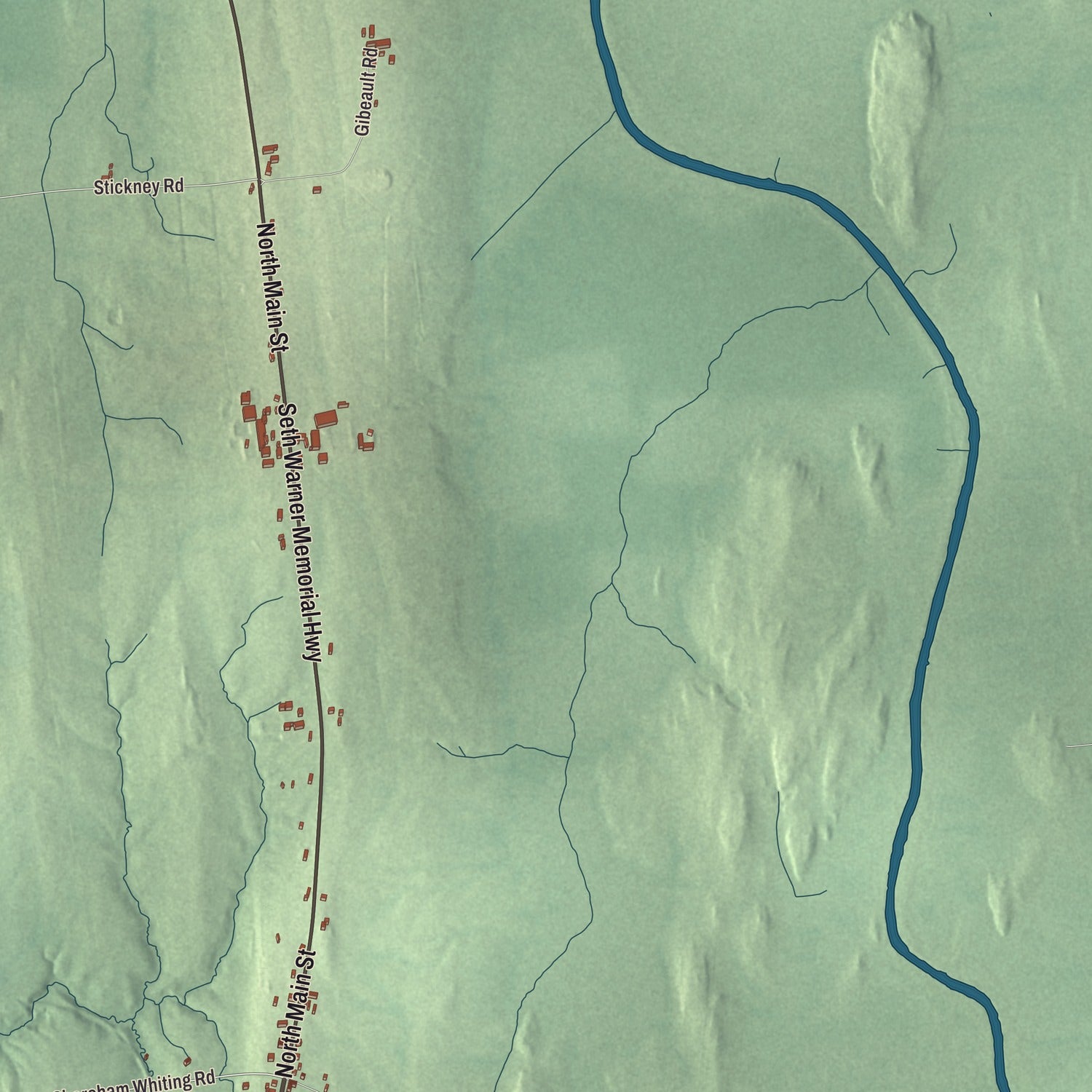 Terrain and local geography detail from the Whiting, Vermont map