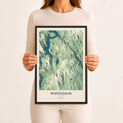Whitingham, Vermont map print - 12 x 18 black Ayous wood frame