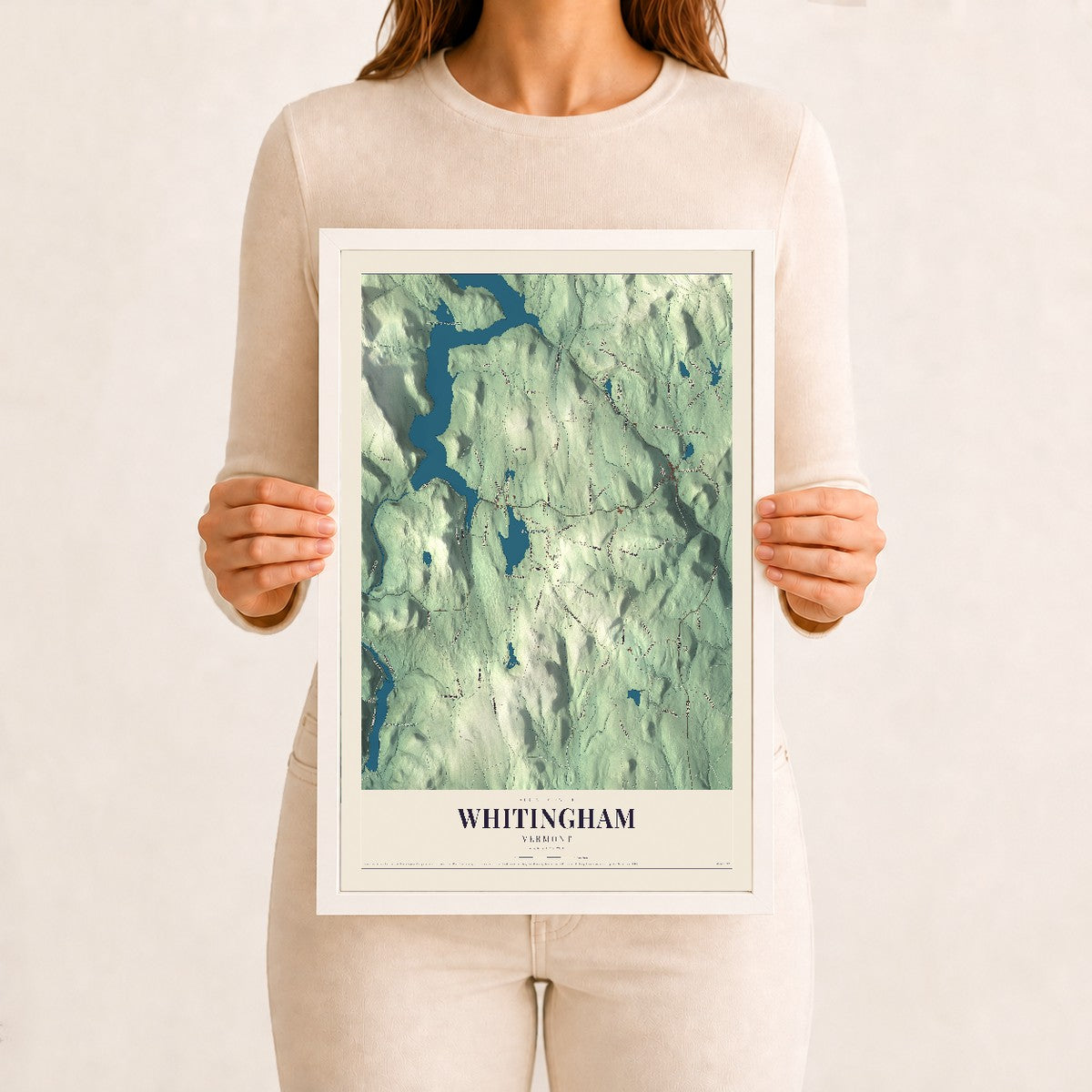 Whitingham, Vermont map print - 12 x 18 white Ayous wood frame