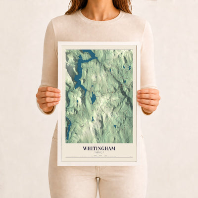 Whitingham, Vermont map print - 12 x 18 white Ayous wood frame