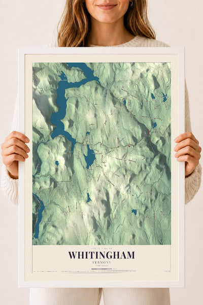 Whitingham, Vermont map print - 18 x 24 white Ayous wood frame