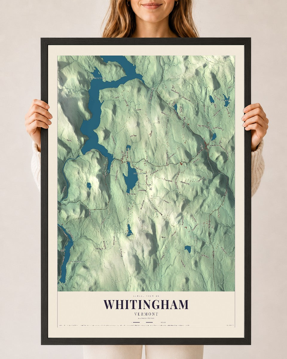 Whitingham, Vermont map print - 24 x 36 black Ayous wood frame