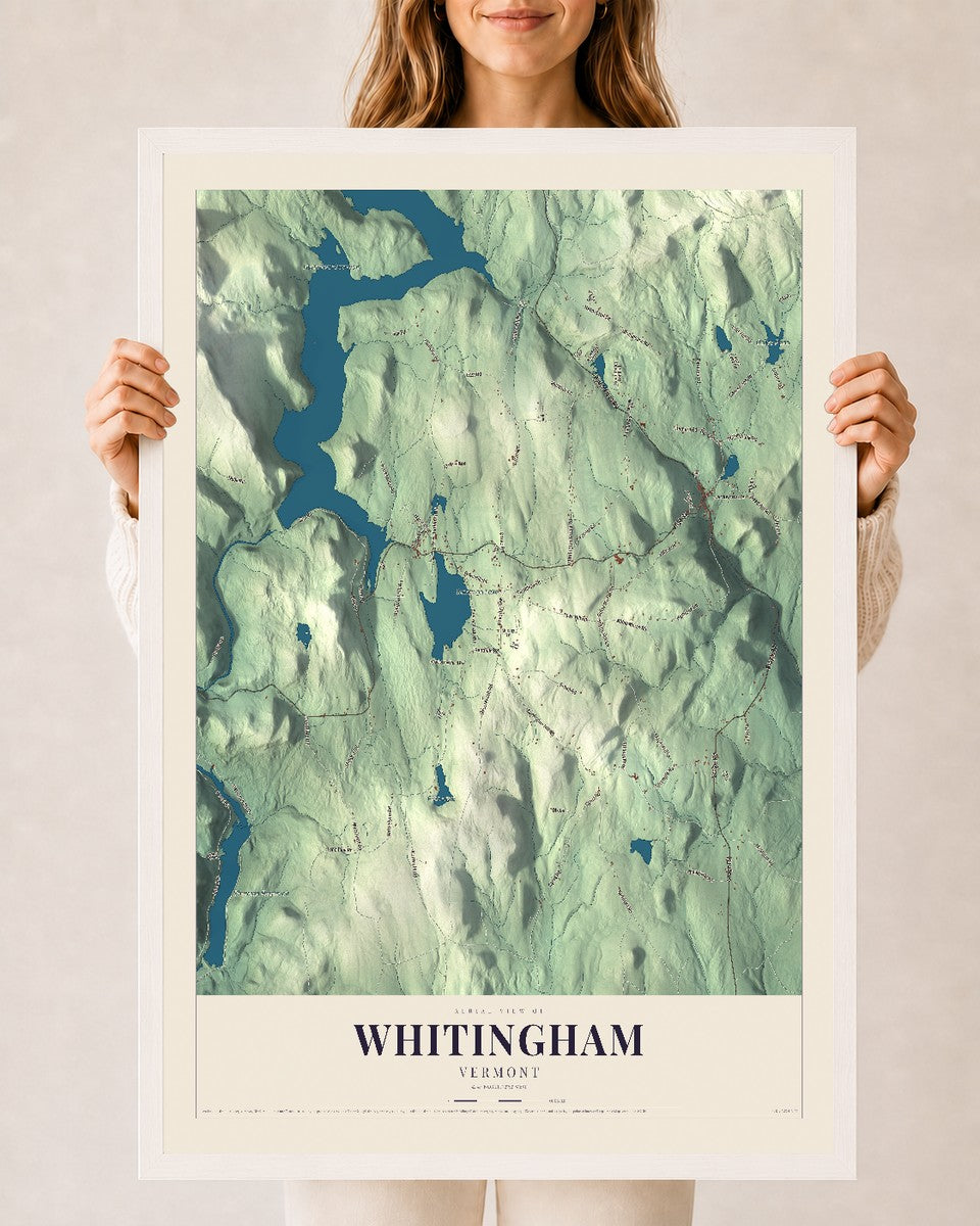 Whitingham, Vermont map print - 24 x 36 white Ayous wood frame