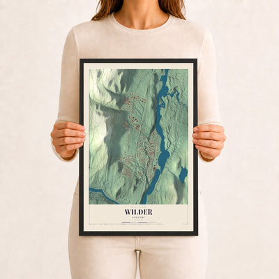 Wilder, Vermont map print - 12 x 18 black Ayous wood frame