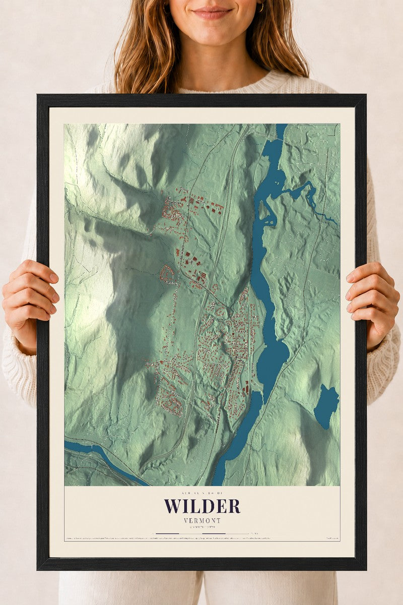 Wilder, Vermont map print - 18 x 24 black Ayous wood frame