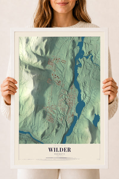 Wilder, Vermont map print - 18 x 24 white Ayous wood frame