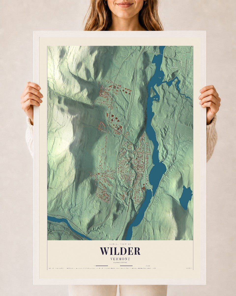 Wilder, Vermont map print - 24 x 36 white Ayous wood frame