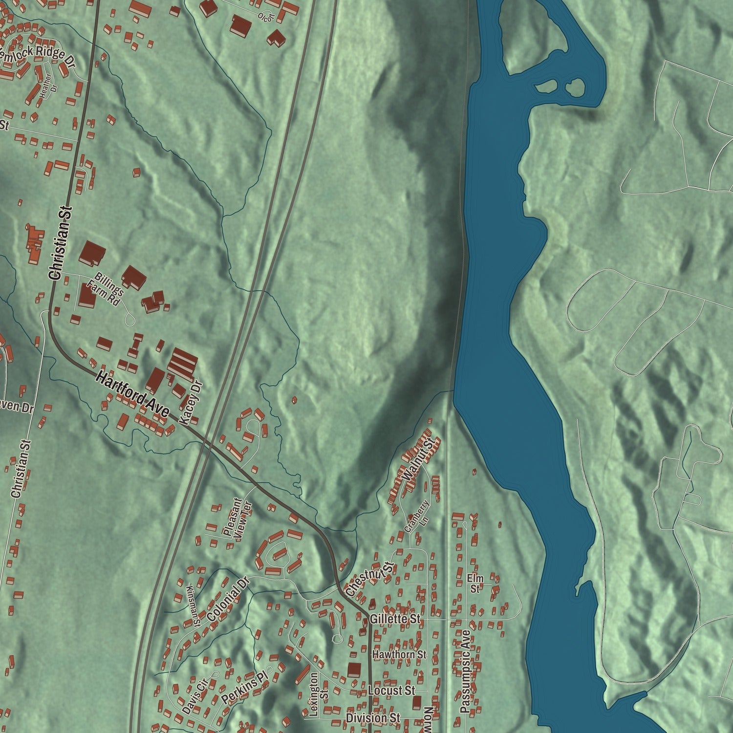 Terrain and local geography detail from the Wilder, Vermont map