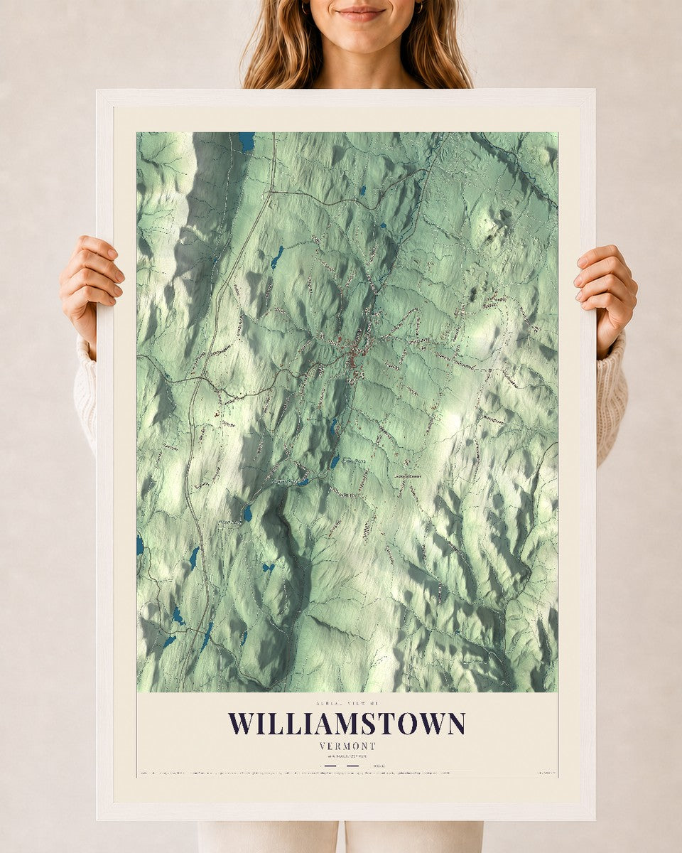 Williamstown, Vermont map print - 24 x 36 white Ayous wood frame
