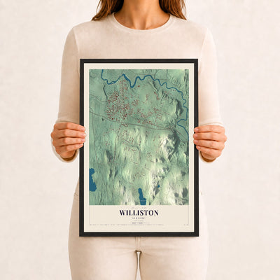 Williston, Vermont map print - 12 x 18 black Ayous wood frame