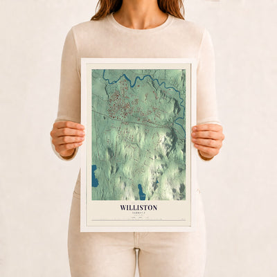 Williston, Vermont map print - 12 x 18 white Ayous wood frame