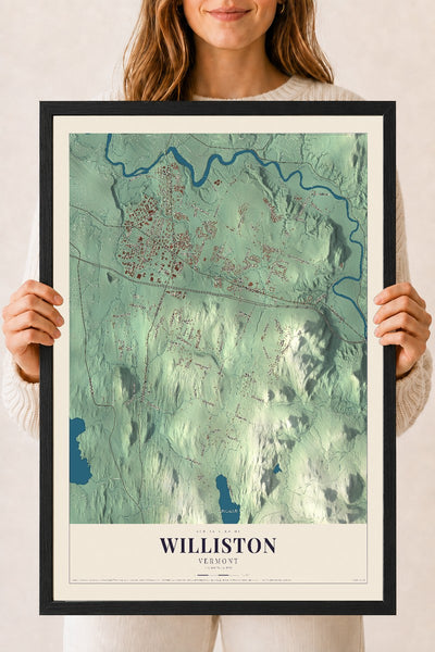 Williston, Vermont map print - 18 x 24 black Ayous wood frame