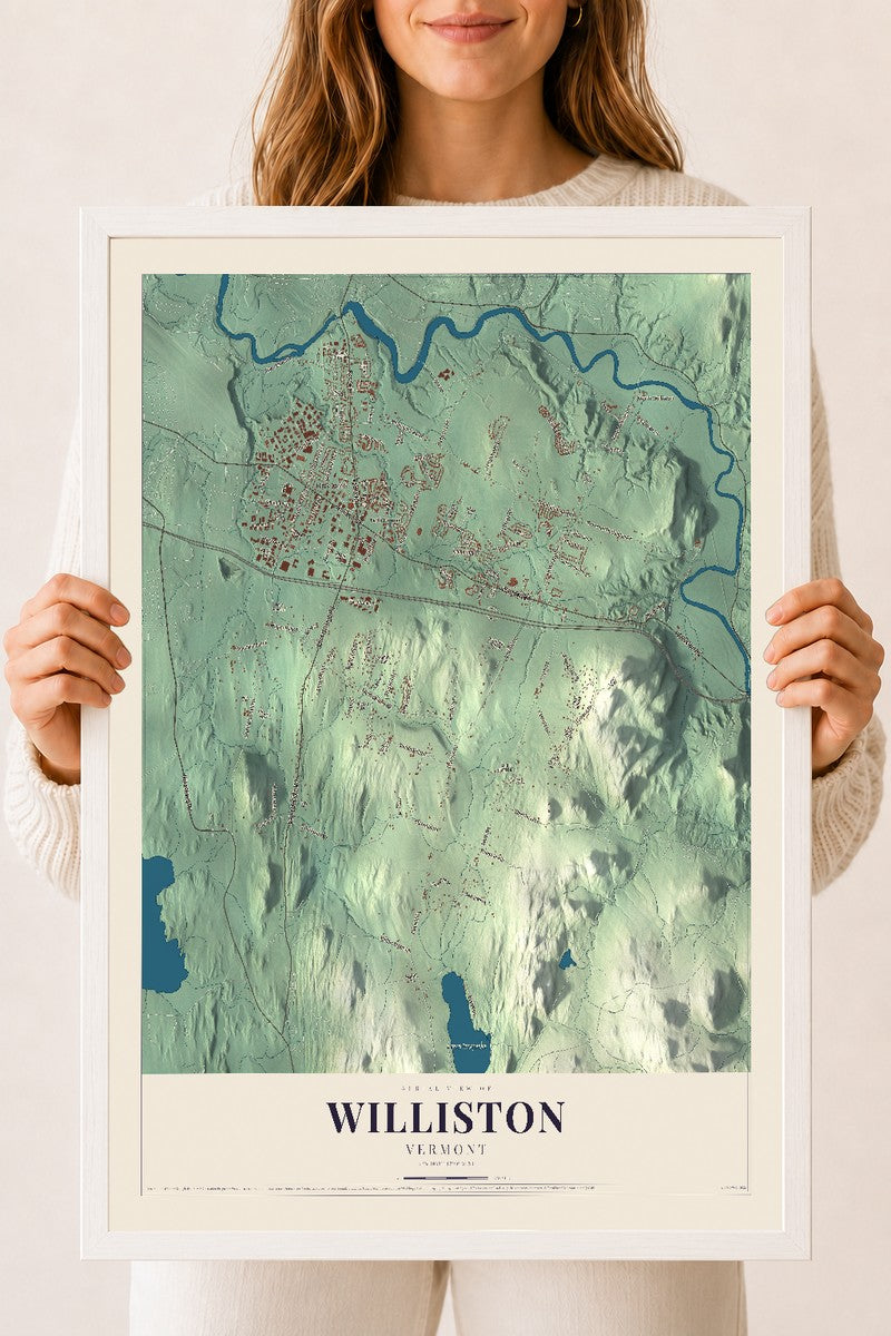 Williston, Vermont map print - 18 x 24 white Ayous wood frame