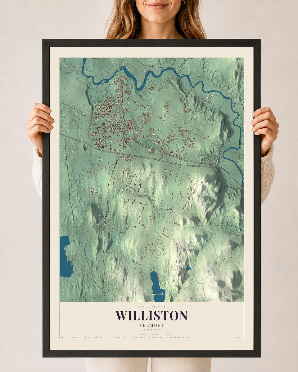 Williston, Vermont map print - 24 x 36 black Ayous wood frame