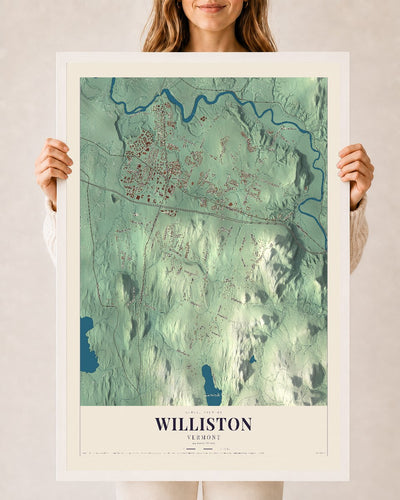 Williston, Vermont map print - 24 x 36 white Ayous wood frame