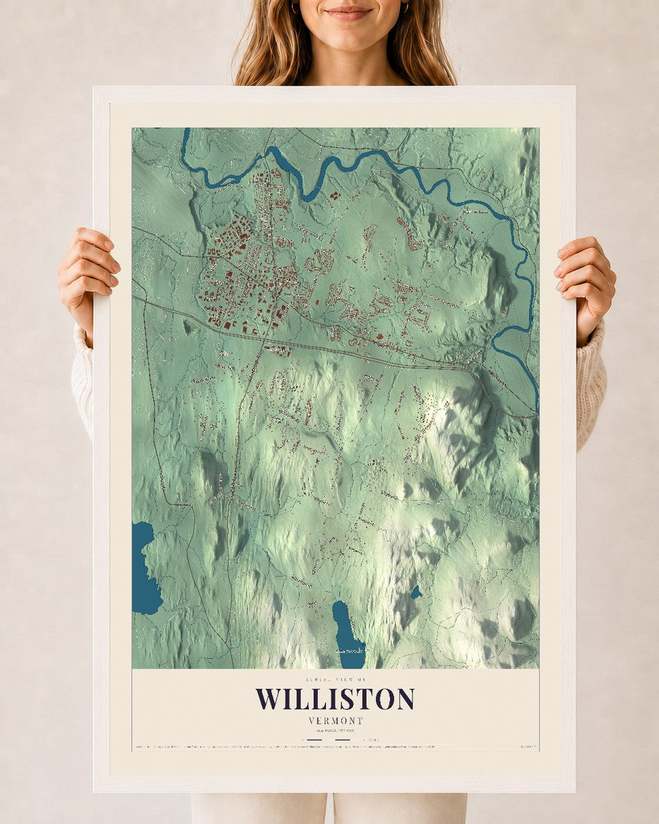Williston, Vermont map print - 24 x 36 white Ayous wood frame