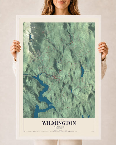 Wilmington, Vermont map print - 24 x 36 white Ayous wood frame
